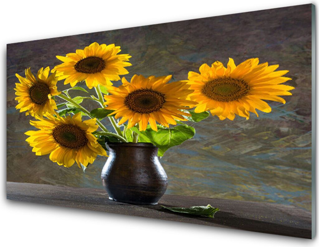 Küchenrückwand aus Glas 100x50cm Spritzschutz Sonnenblumen Blumenvase Blume
