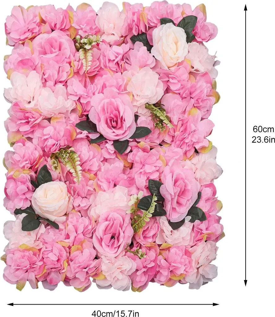 Mur de Fleurs Artificielles pour Décoration Mariage - 12 Panneaux Rose - 4