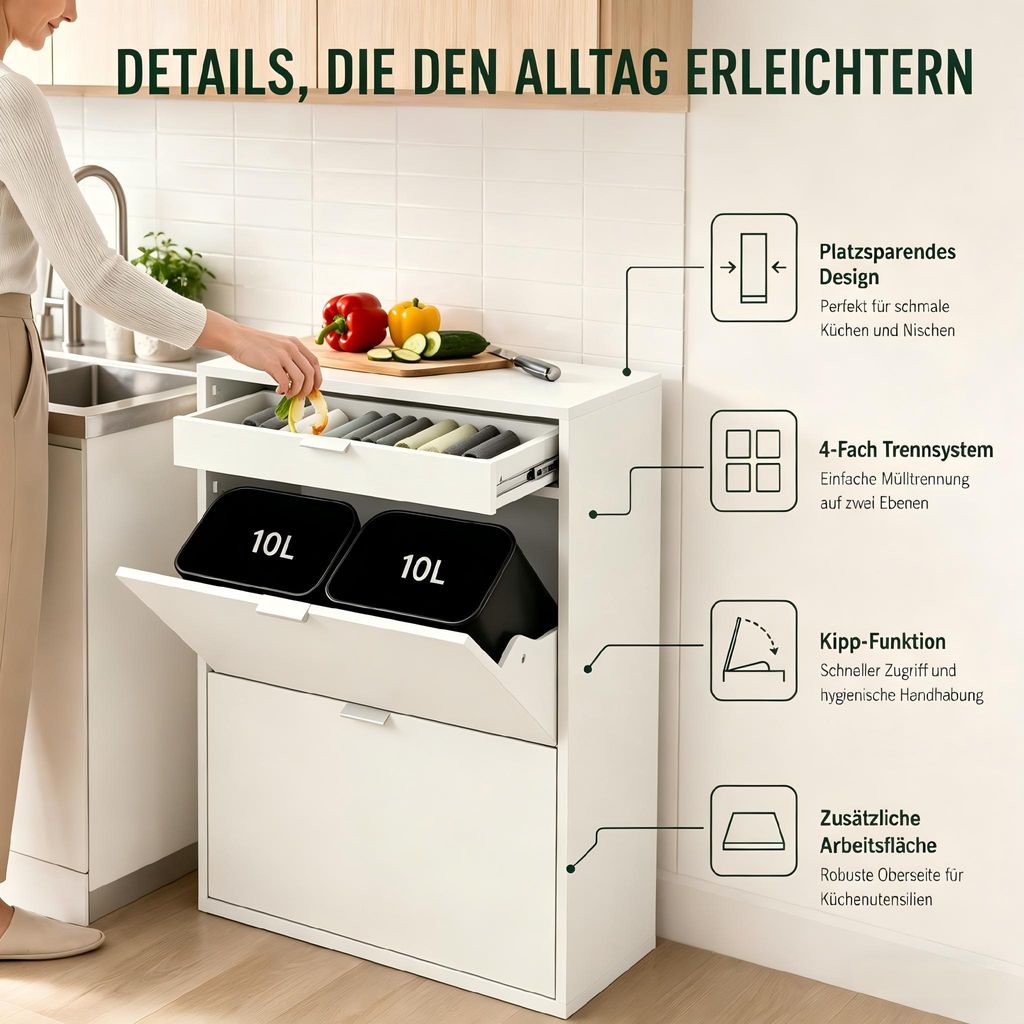 Mymai Mülleimer mit Schublade, Mülltrennsystem Küche, Produktbild 