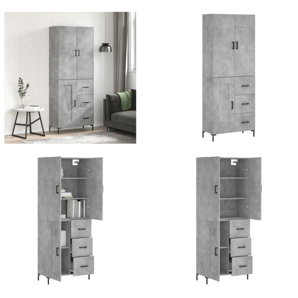 vidaXL Highboard Betongrau 69,5x34x180 cm Holzwerkstoff - Highboard - Highboards - Sideboard - Schrank