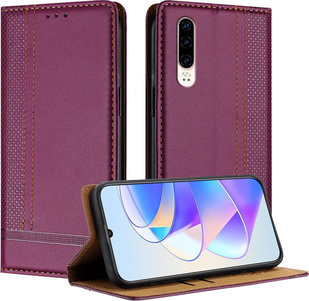 Custodia Huawei P30 Pelle Viola con Supporto - Cover a Libro Elegante