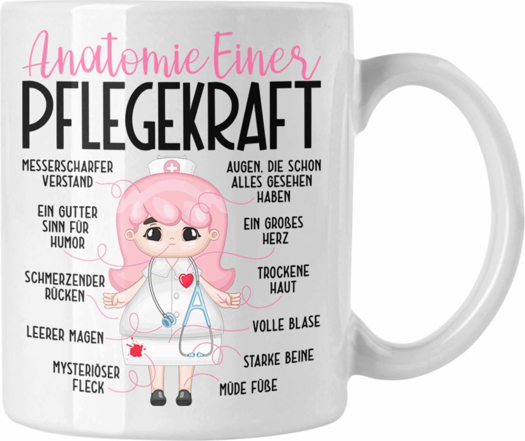 Trendation - Pflegefachkraft Tasse Geschenk Anatomie Einer Pflege Frauen Pflegerin (Weiß)