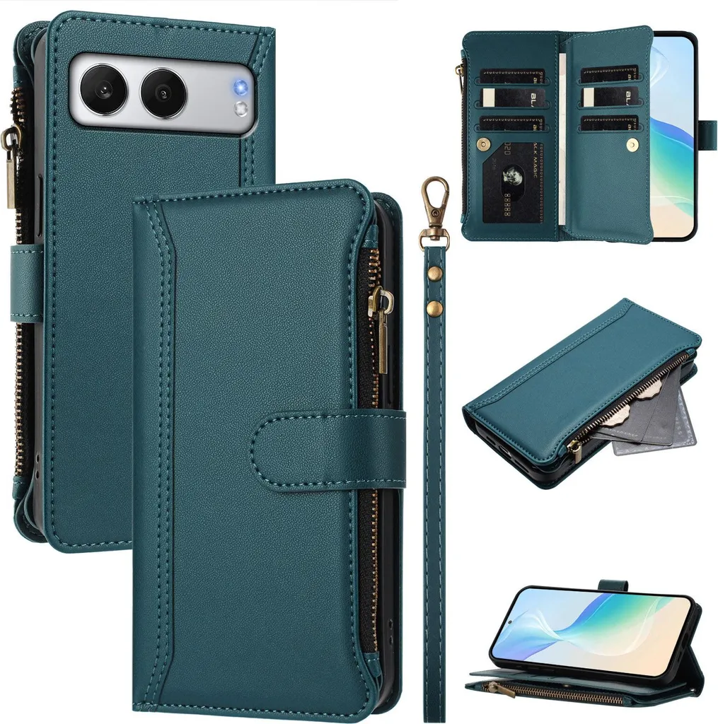 Cover OnePlus Nord 4 Libro Verde: Protezione RFID e Porta Carte con Zip
