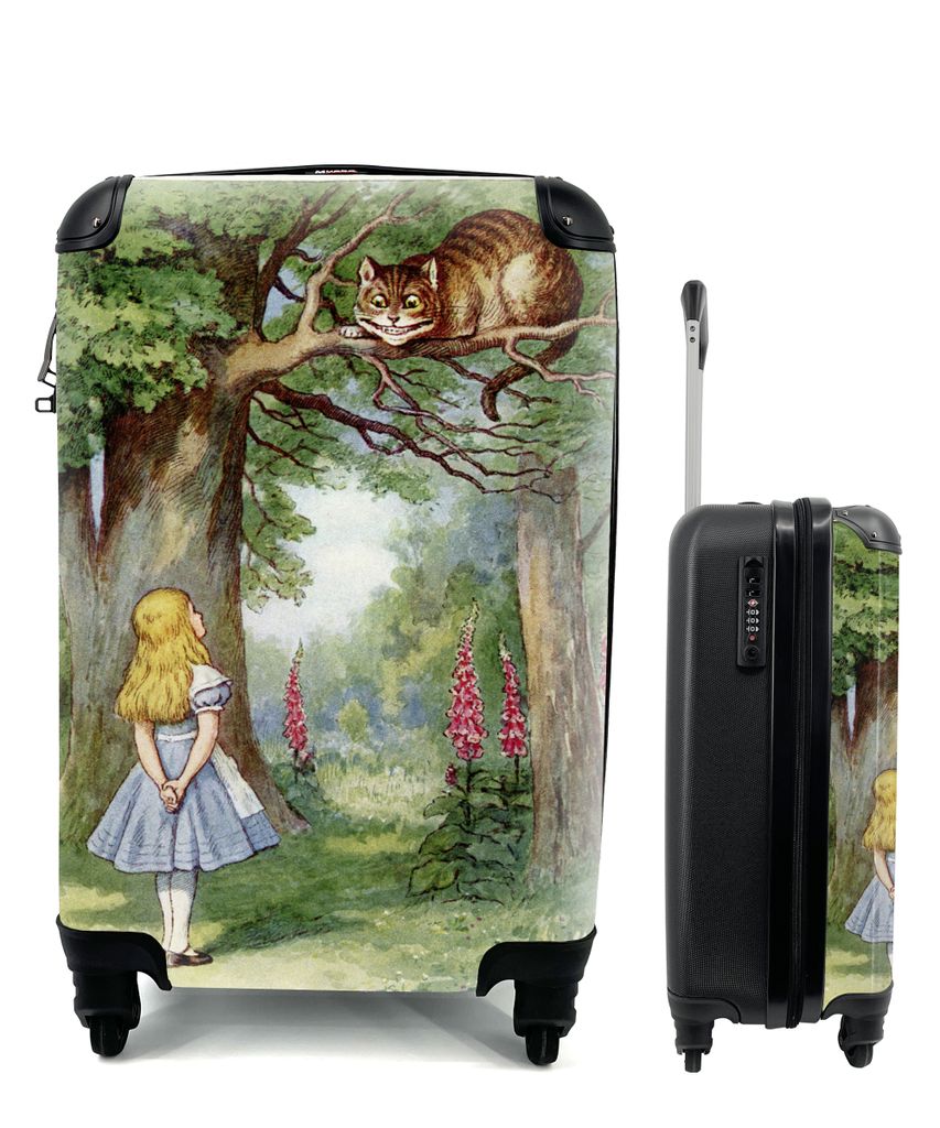 MuchoWow Koffer Handgepäck Trolley Rollkoffer Kleine Reisekoffer mit 4 Rollen - Vintage-Illustration Alice und die Kohlekatze - Cabin Size < 55x...