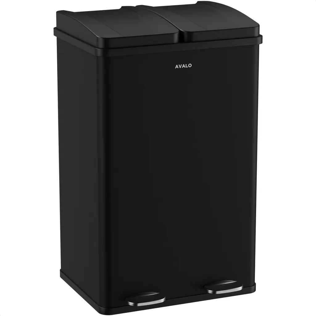 Poubelle de tri Inox Noir 60L Anti-traces de doigts avec 2 Bacs
