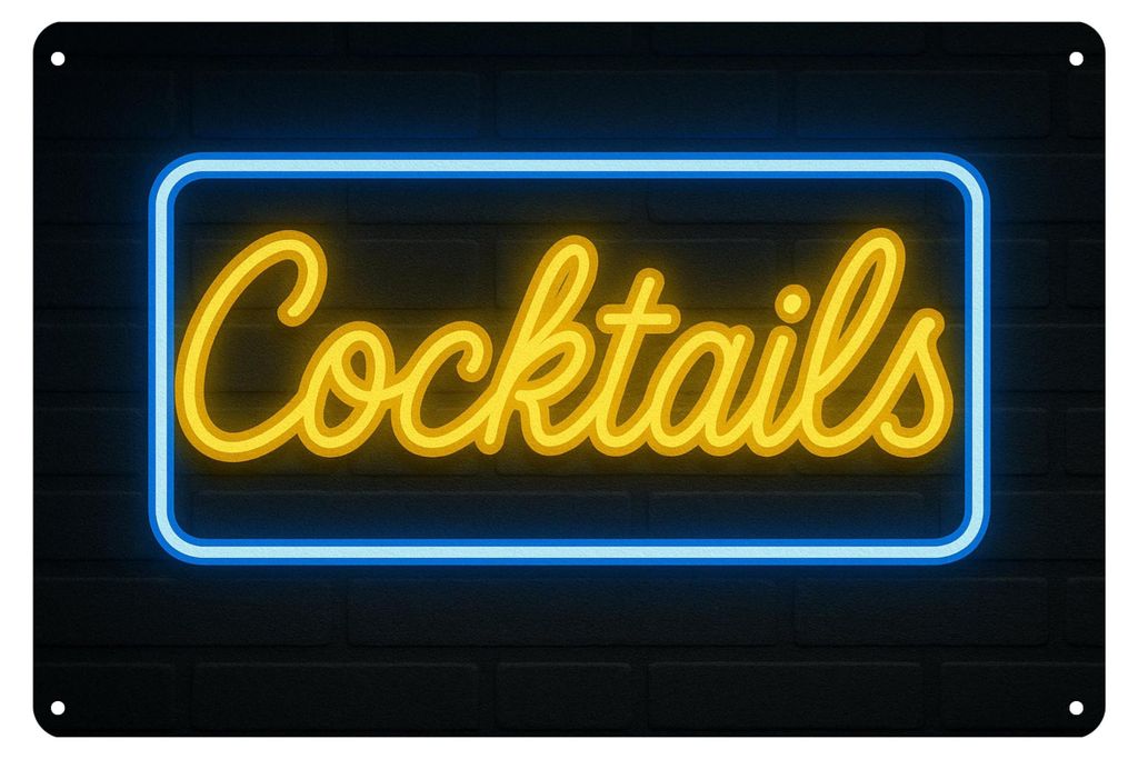 Blechschild Cocktails 20x30 cm Neonschrift Metallschild Bar Produktbild 