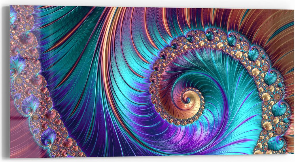 DEQORI Glasbild Echtglas 60x30 cm 'Fantasievolle Farbspirale' Wandbild Bild modern Deko