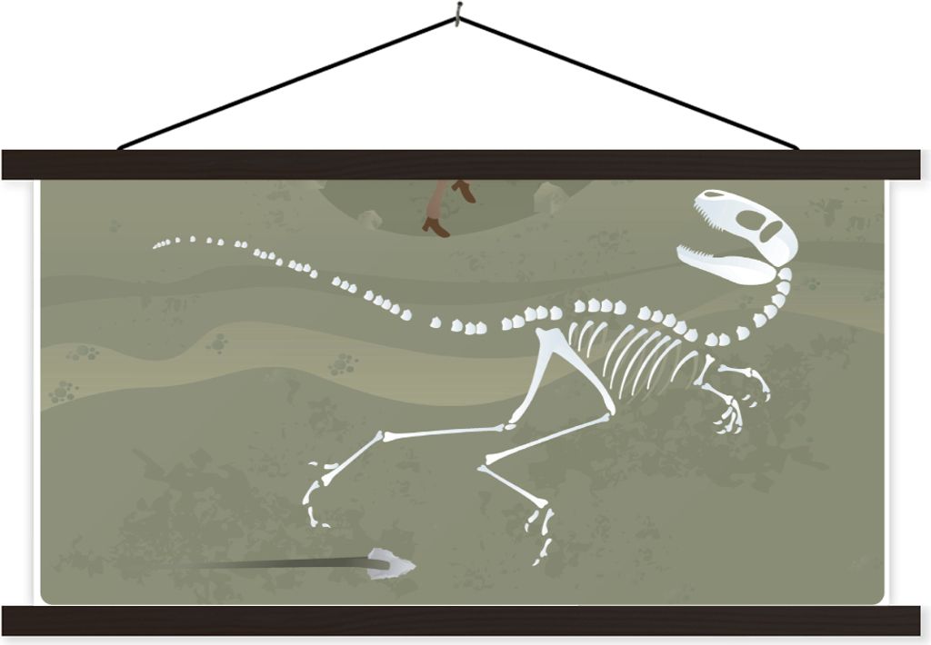 MuchoWow Textilposter Dinosaurier - Skelett - Archäologie - Zeichnung - Kinder - Baby - Kinder 60x30 cm mit schwarzem Rahmen - Textilien