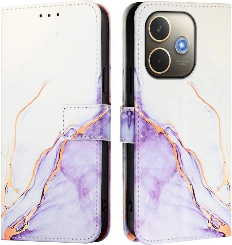 Cover Oppo A5 Pro 5G Portafoglio Marmo Viola Bianco | Design Luxury