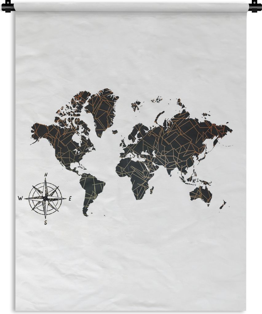 MuchoWow Wandteppich Wandbehang Weltkarte - Schwarz - Abstrakt 120x160 cm Tapisserie Dekoration Wandtuch - Wohnzimmer - Moderne