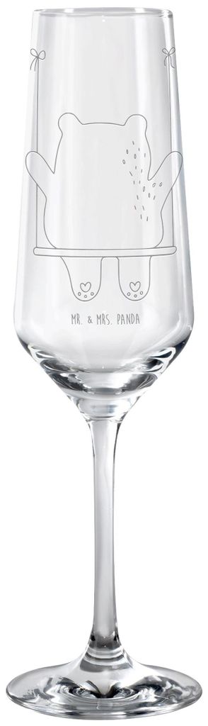 Mr. & Mrs. Panda Glas Bär Schaukel - Transparent - Geschenk, Trinkglas, Flute, Sektglas, Teddy, Champagnerglas, Sektflöte