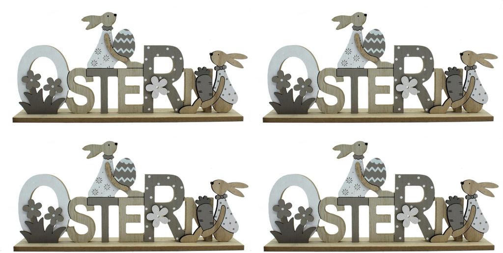 Holz Hasen Ostern Schriftzug 29 x 14cm 4 Stück