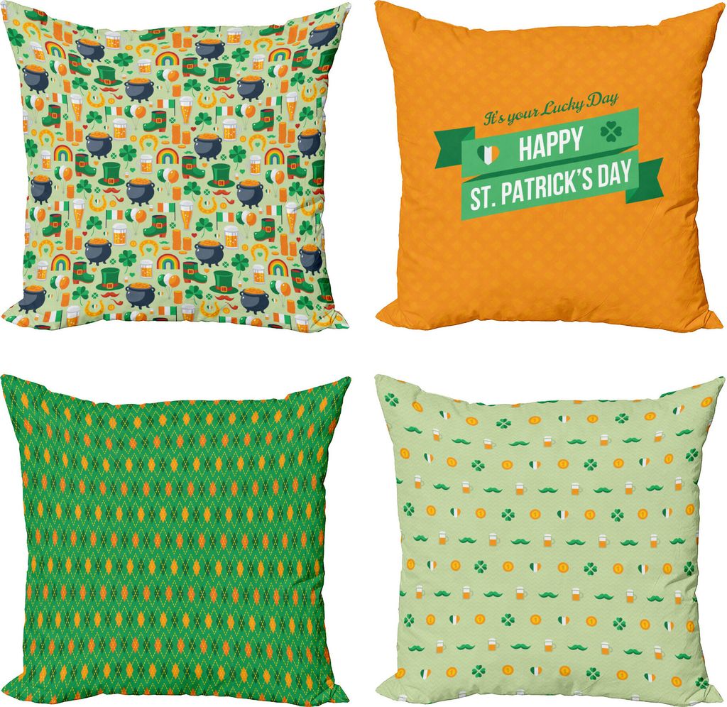 ABAKUHAUS St. Patrick Tag Dekokissen Kissenbezug 4er Pack, Bunte Forms, Modern Accent Doppelseitiger Digitaldruck, 40 x 40 cm, Orange und Multicolor