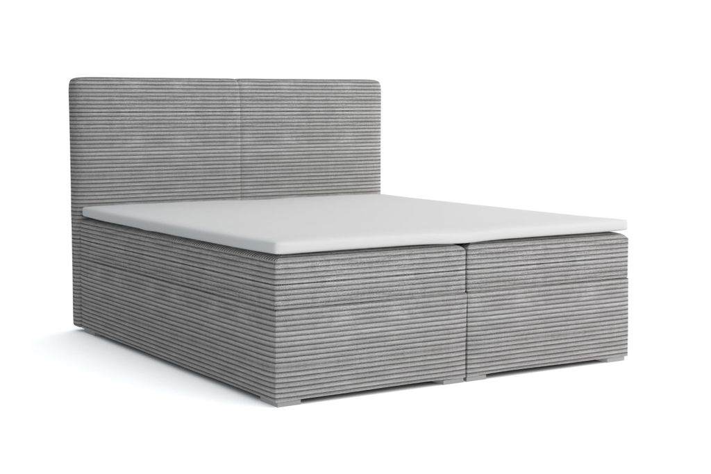 BOXBETT LOFT III 180/200 Cord Hellgrau mit Taschen-Federkernmatratzen 7 Zonen H4