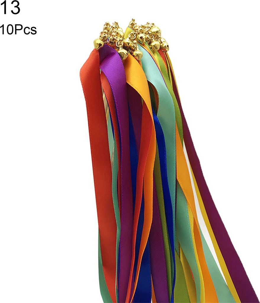 10pcs Handheld Ribbon mit Holzstab Bell Hochzeitsfeier Requisiten Dekoration-13#