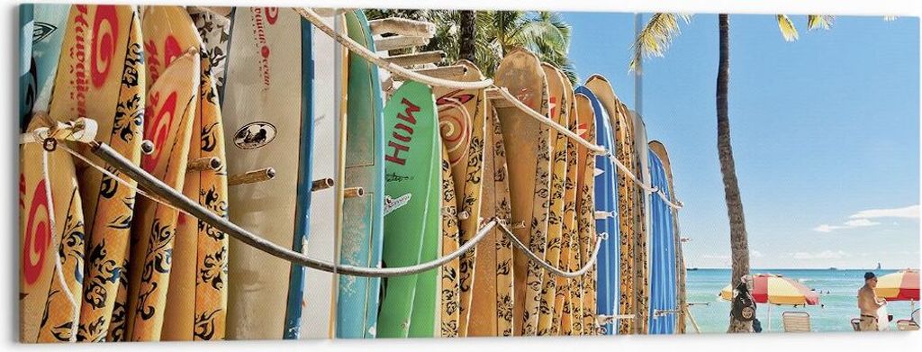 Bild auf Leinwand - Leinwandbild - 3 Teile - Board Surfen Strand - 150x50cm - Wand Bild - Wanddeko - Wandbilder - Leinwanddruck - Bilder - Wanddeko...