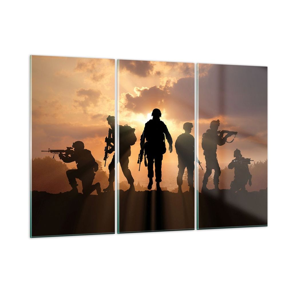 Bilder auf glas - Armee Waffen Sonne Militär - 105x70cm - Glasbilder - Wandbilder - Kunstdruck - zum Aufhängen bereit - Wanddekoration aus Glas -...