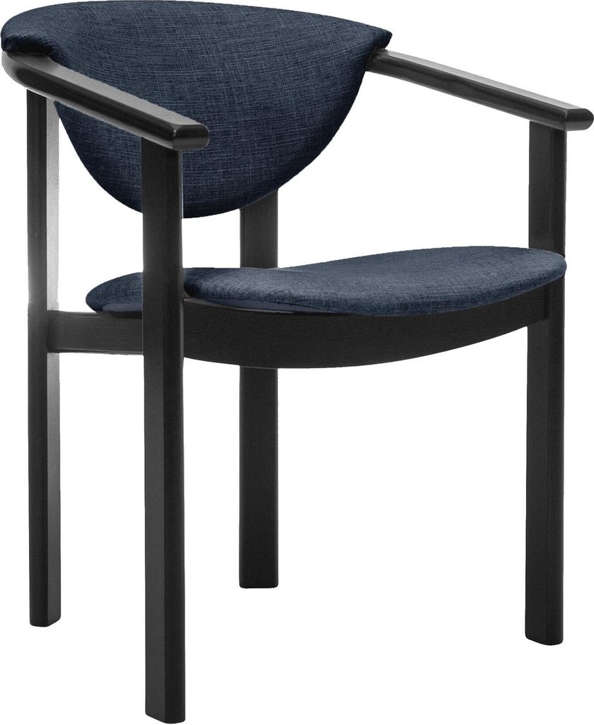 Polsterstuhl mit Armlehnen Kate F1 moderne gepolsterte Stuhl stilvoll Sessel für Esszimmer in Webstoff, Farbe: blau - inari 80, Beinefarbe: schwarz