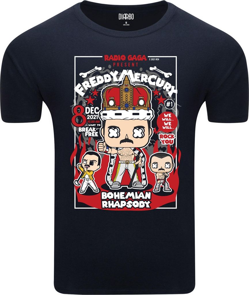 Diarbo Herren T-Shirt mit Musikliebhaber Druck Freddie Mercury Musikplakat Dunkelblau Gr.M