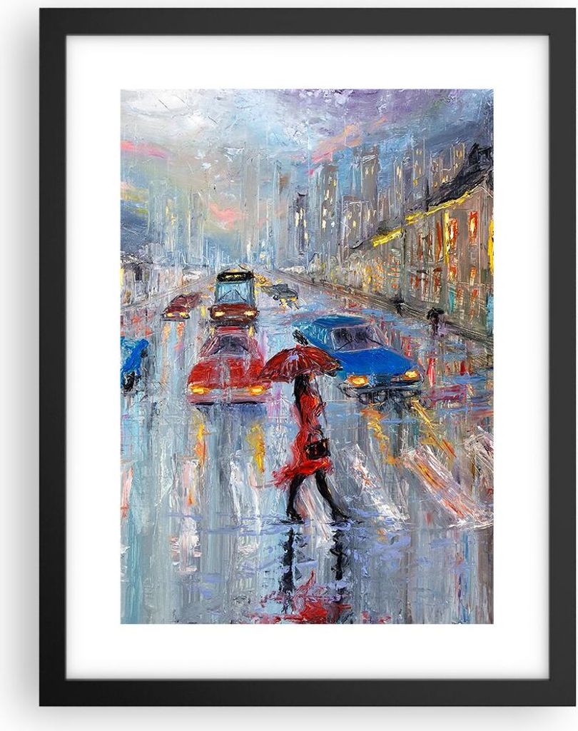 Gerahmtes Poster - Schwarzer Rahmen - Acryl Stadt Regen - 30x40 cm - Wand Bild - Wanddeko - Wandbilder - Kunstposter - Wandposter - Bilderrahmen - ...