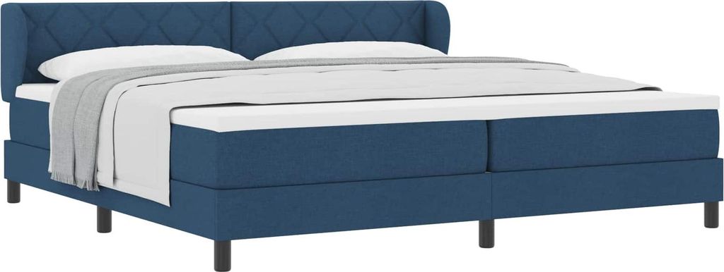 Boxspringbett mit Matratze mit Kopfteil Blau 200 x 200 cm Stoff
