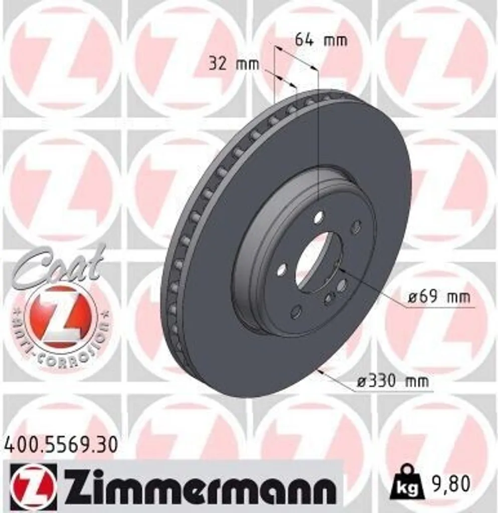 Disque de frein Zimmermann 330mm avec revêtement anticorrosion Coat Z