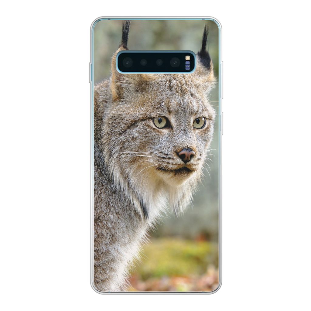 MuchoWow Handyhülle Schutzhülle Hülle für Samsung Galaxy S10 Plus Luchs - Wald - Grau Silikon Softcase Handy Hülle - Schutzhülle
