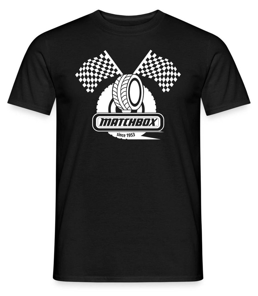 Spreadshirt Matchbox 1953 Mit Zielflaggen Rennen Männer T-Shirt, M, Schwarz