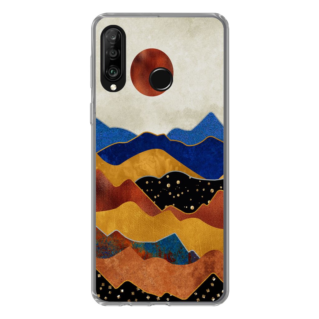 MuchoWow Handyhülle Schutzhülle Hülle für Huawei P30 Lite Gold - Bronze - Blau Silikon Softcase Handy Hülle - Handyhülle