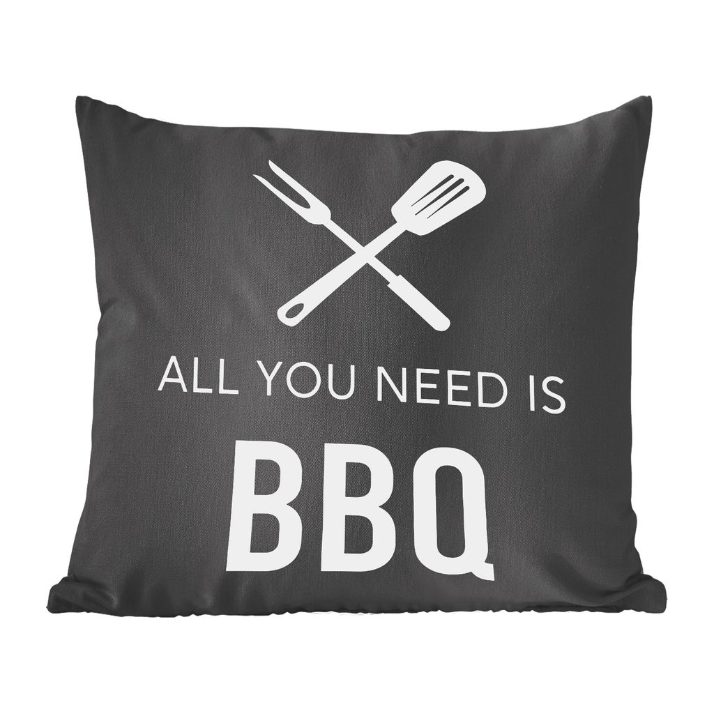 MuchoWow Zierkissen Sofakissen Wohnzimmer Dekokissen 60x60 cm Zitate - 'Alles, was du brauchst, ist ein Grill' - Sprichwörter - Sitzfläche - Fo...