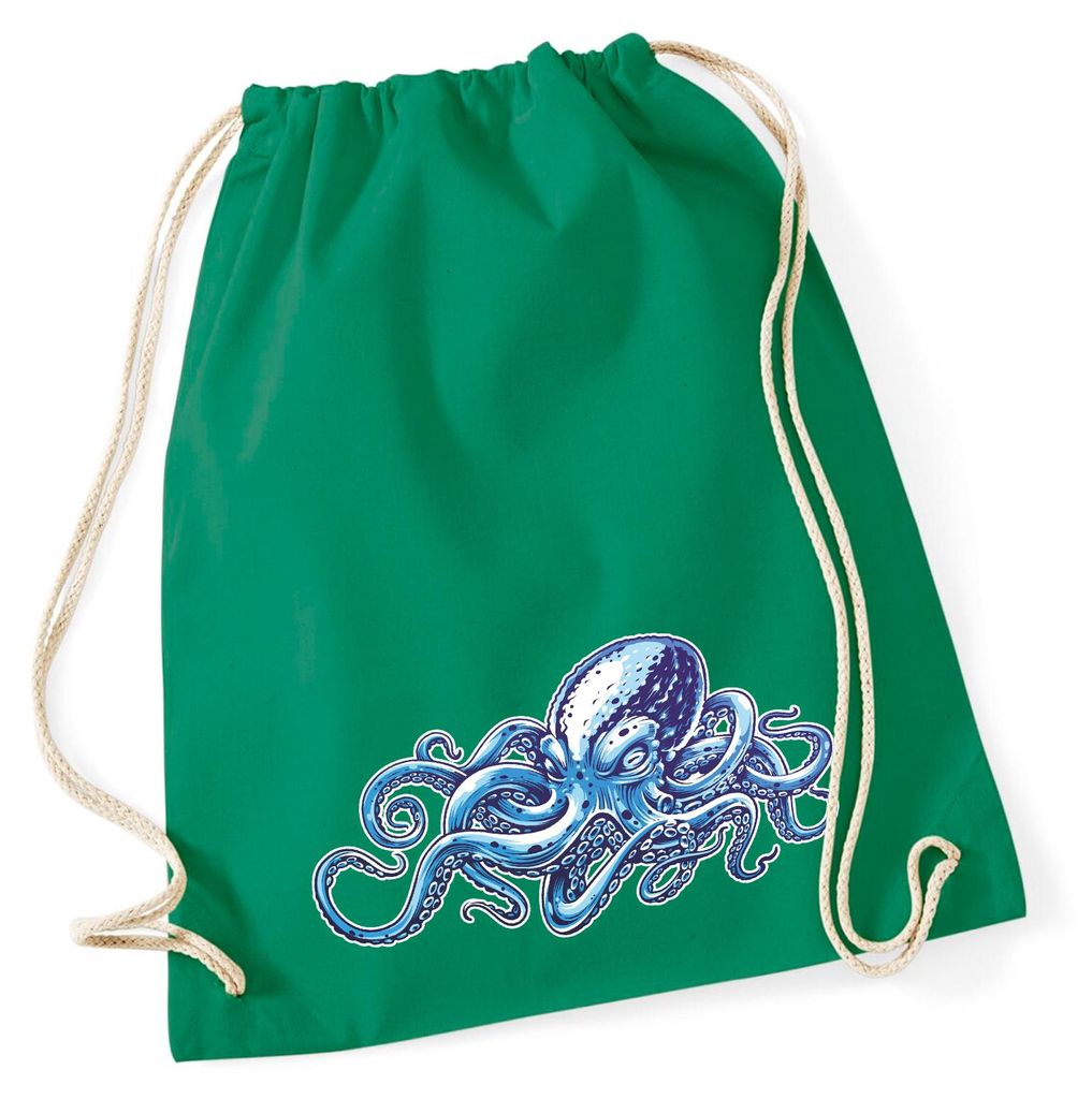 Huuraa Turnbeutel Kraken Fabelwesen 12 Liter Kelly Green Baumwolle Rucksack Geschenkidee