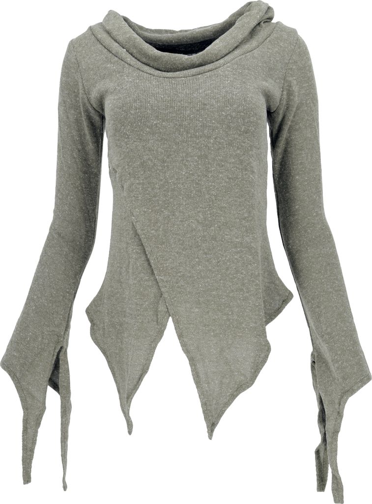 Pixishirt mit Schalkragen Baumwollstrick Pullover - Helles Khaki, Damen, Grün, Elasthan,Baumwolle, Größe: M/L