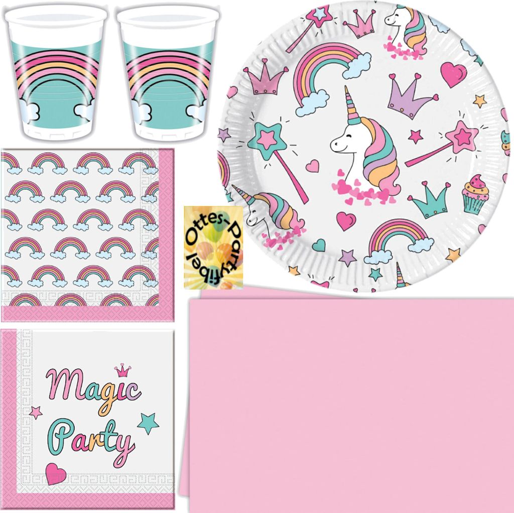 Magic-Unicorn-Party-Set 37tlg. - für 8 Gäste Teller Becher Servietten Tischdecke
