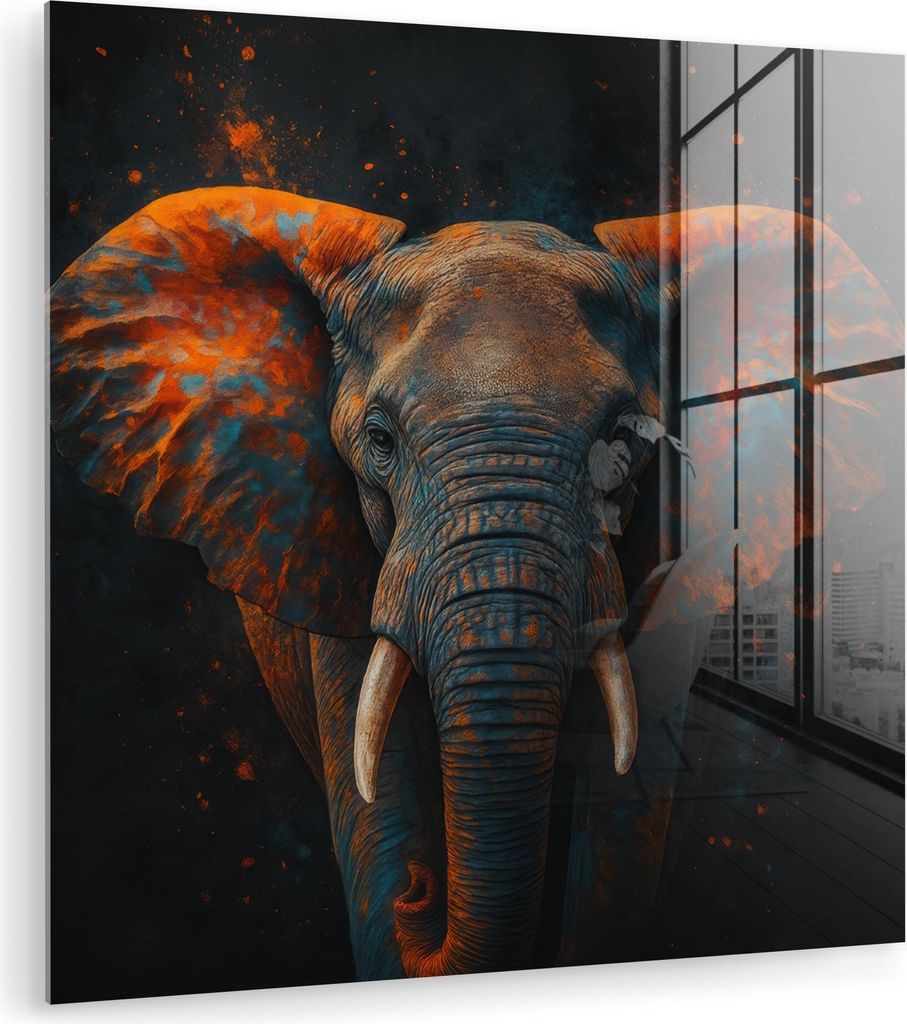 MuchoWow Glasbilder - Bilder auf Wandbild - Foto auf Glas Elefant - Orange - Ohren 50x50 cm Wanddekoration aus Glas - Acrylglasbild - Acrylbilder -...