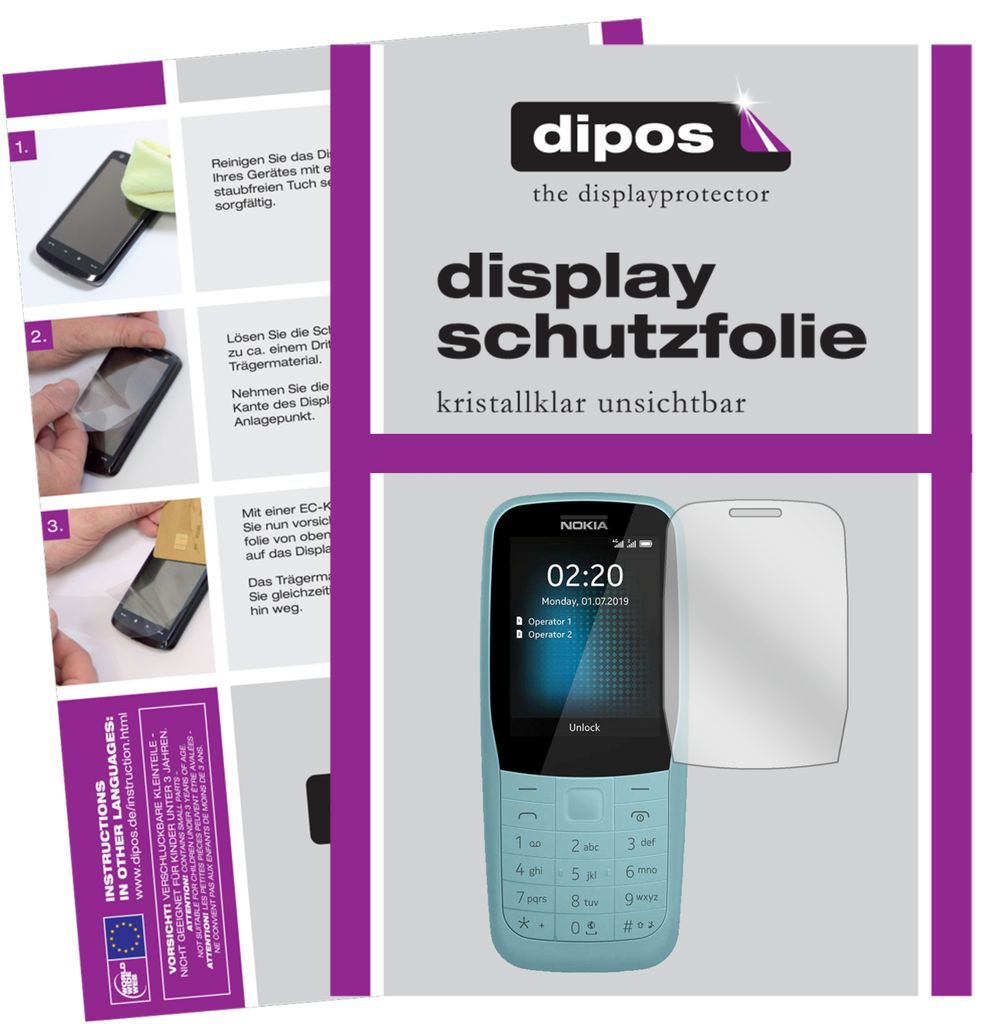 5x Schutzfolie für Nokia 220 4G klar Displayschutzfolie Folie Display Schutz dipos