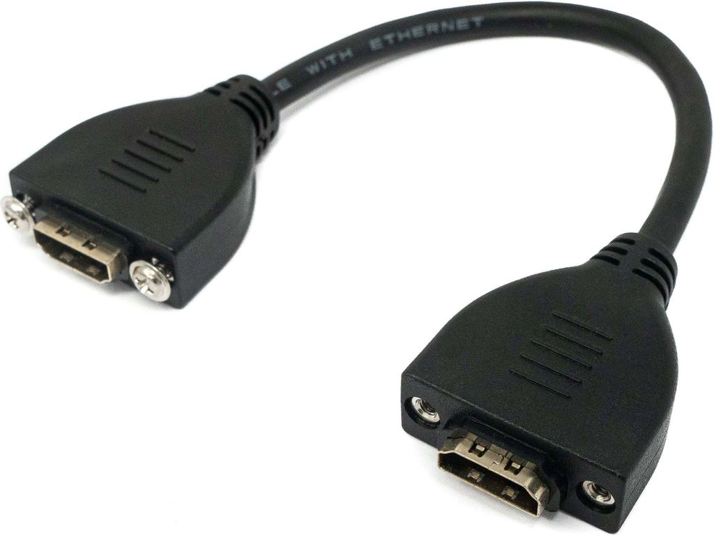 SYSTEM-S HDMI 1.4 Kabel 23 cm Typ A Buchse zu Buchse Schraube in Schwarz
