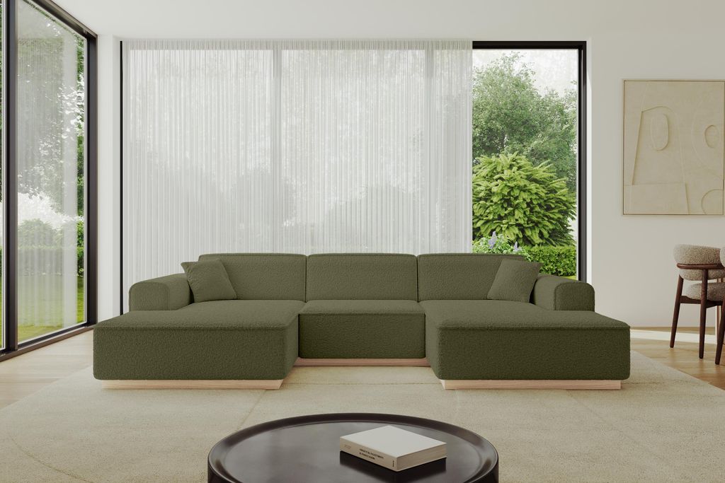 ALTDECOR Ecksofa in U-Form IREA-U1 301x165x80 cm Grün Corner Sofa Bett Eckcouch Couch L-Form Wohnlandschaft Cauchsofa