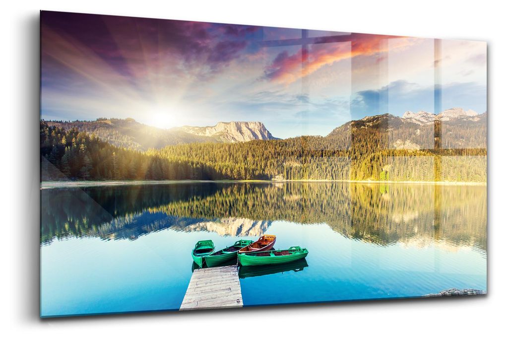 Glasmalerei - dekorative Malerei - moderne Malerei - 100x50 - Flusslandschaft mit Baumkronenhintergrund