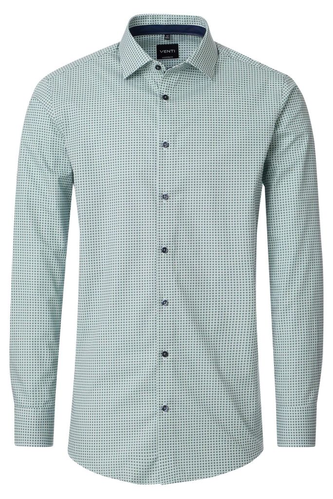VENTI Herren Businesshemd Langarm Kent Modern-Fit Grün Muster 41