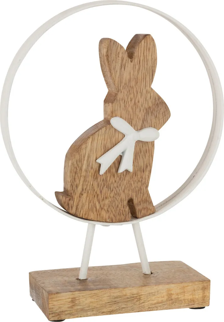 Petit bouton rond lièvre J-Line manguier naturel et métal blanc 4cm