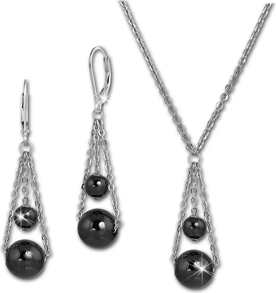 Amello ESSX44S: Set Donna Acciaio e Ceramica Nera Glamour Look