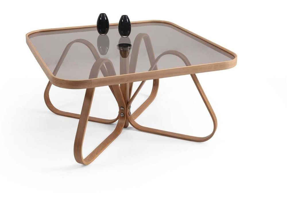 Quadratischer Couchtisch mit abgerundeten Ecken und raffiniert Schwingfüßen