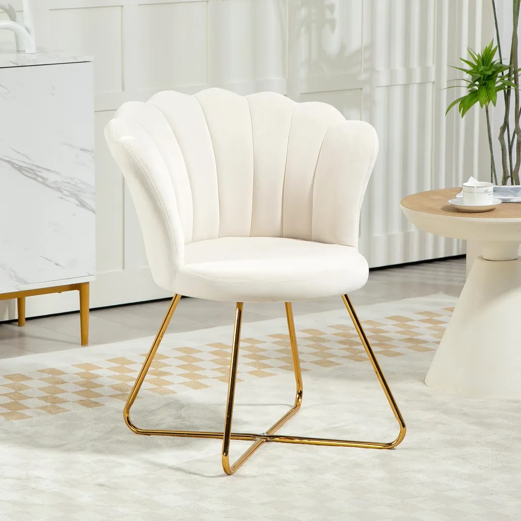 Fauteuil d'appoint velours crème pour coin lecture ou chambre cosy