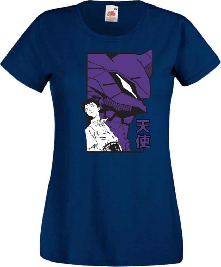 Damen T-Shirt Neon Anime Genesis Manga Evangelion Shinji Eva Var-038 Shinji Eva, Lady M / Dunkelblau