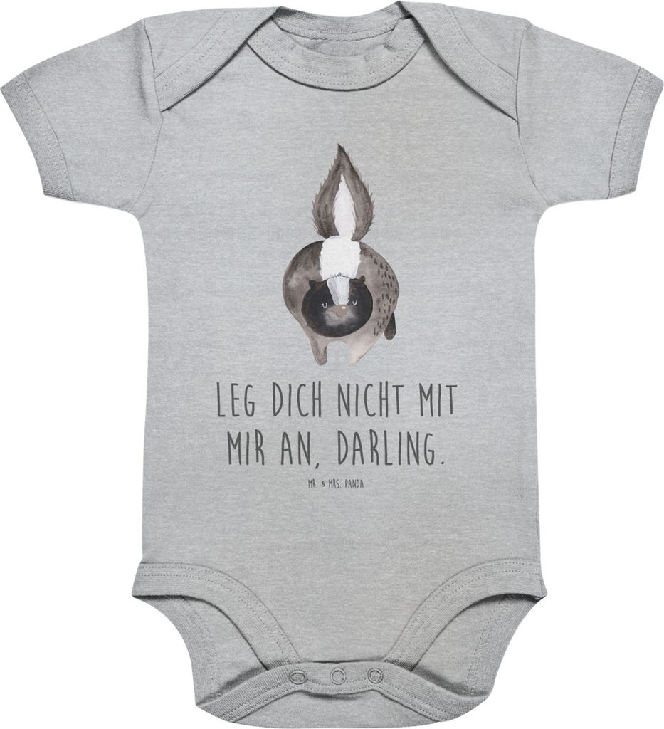 Mr. & Mrs. Panda Strampler Stinktier Angriff 3. - 6. Monat - Heather Grey - Geschenk, Stinker, kurzarm, Babybody, wütend, Wildtier, Babystrampler,...