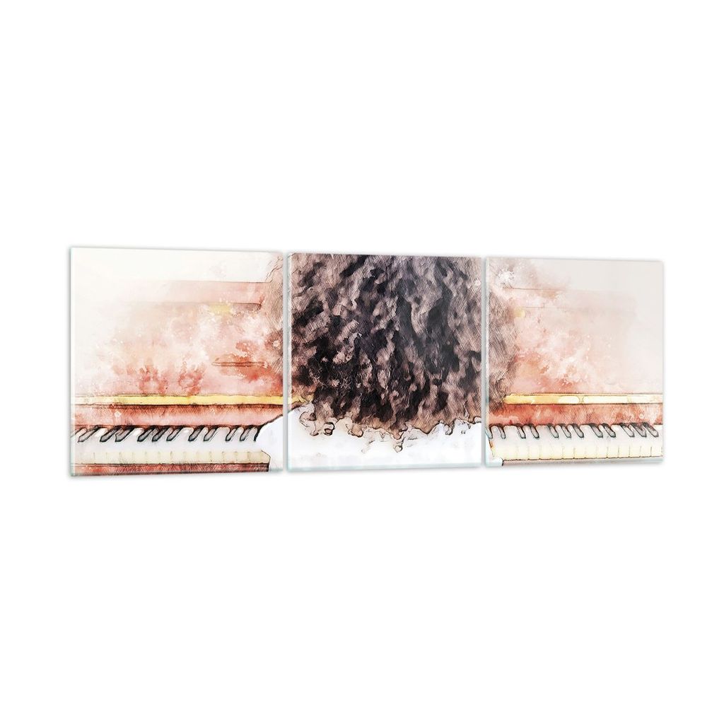 Bilder auf glas - 3 Teile - Kind Klavier Aquarell - 120x40cm - Glasbilder - Wandbilder - Bilder - zum Aufhängen bereit - Wanddekoration aus Glas -...