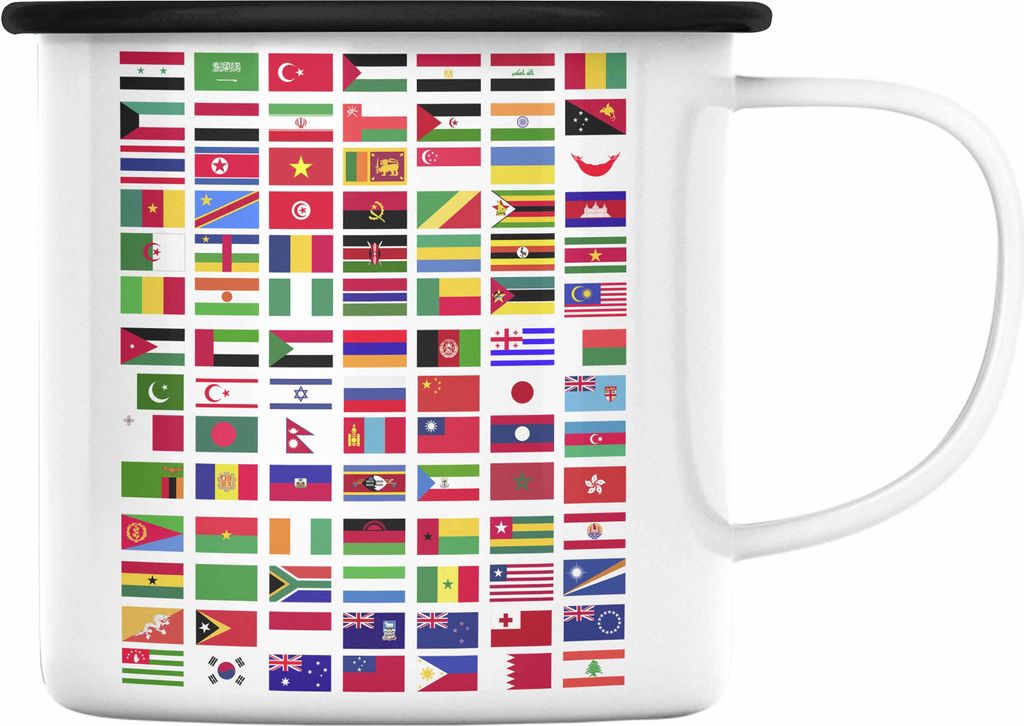 Trendation - Flaggen Der Welt Emaille Tasse Geschenk Reisen Weltreise Geschenkidee Flagge Jedes Land (Schwarz)