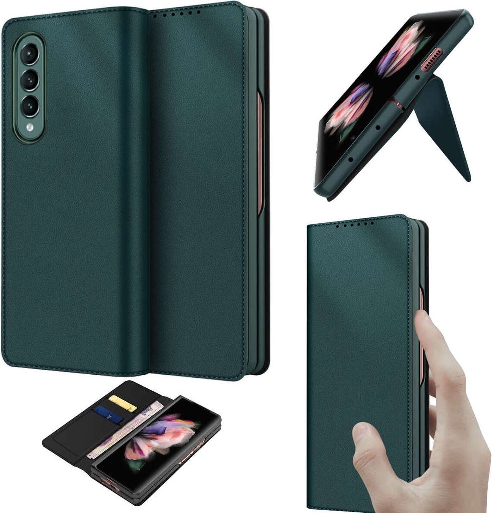 Für Samsung Galaxy Z Fold3 5G Design Leder Cover Handy Tasche Hülle Grün Etuis