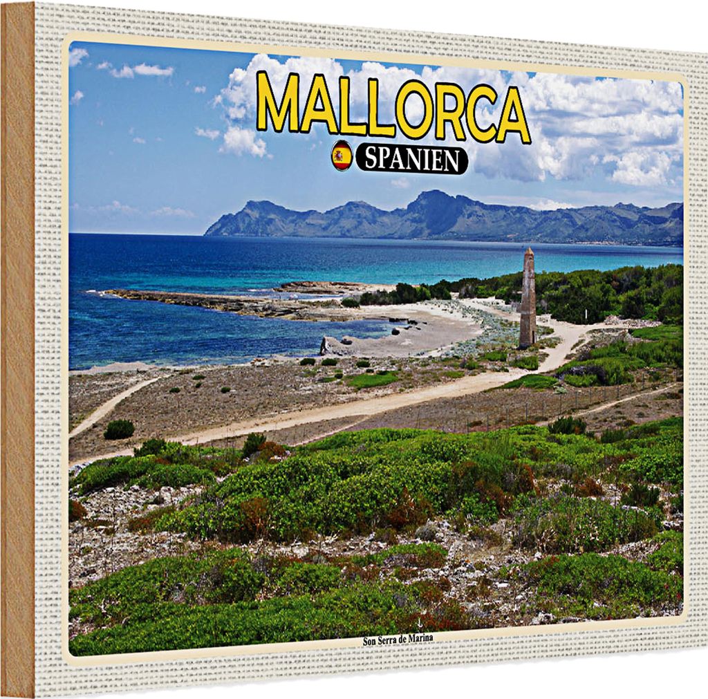 Holzschild Reise 30x20cm Mallorca Spanien Son Serra de Marina Meer