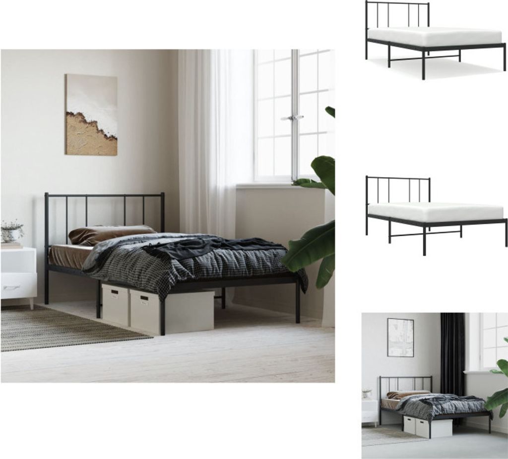 vidaXL Bettgestell mit Kopfteil Metall Schwarz 75x190 cm - Betten & Bettgestelle